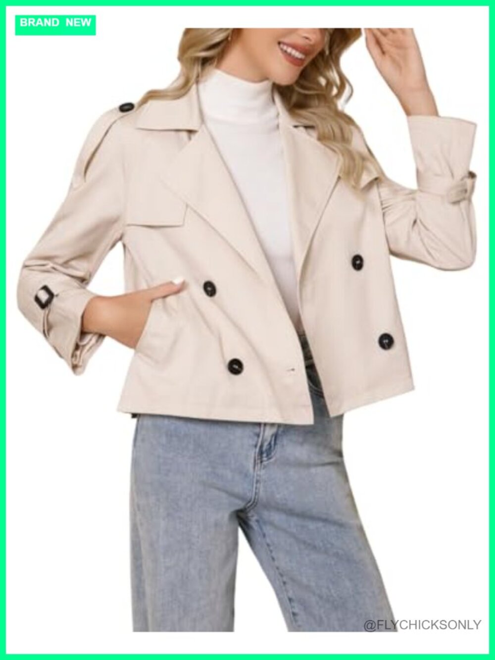 Women Cropped Trench Coat Double Breasted Lightweight Casual
